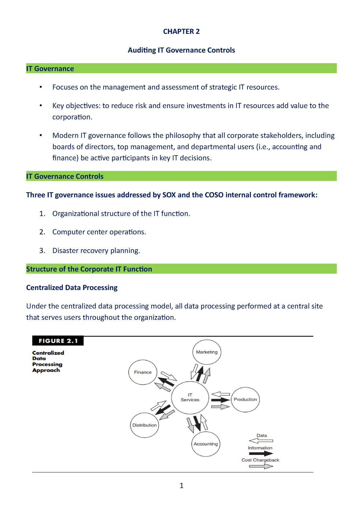 Chapter 2 Auditing IT Governance Controls 2 - CHAPTER 2 Auditing IT ...