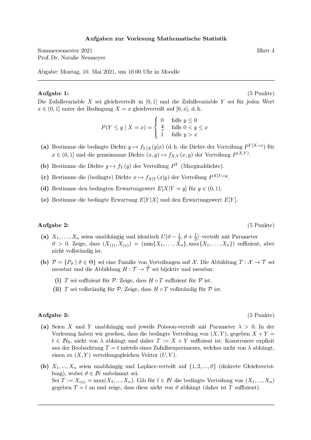 Blatt 4 - Sommersemester - Aufgaben Zur Vorlesung Mathematische ...