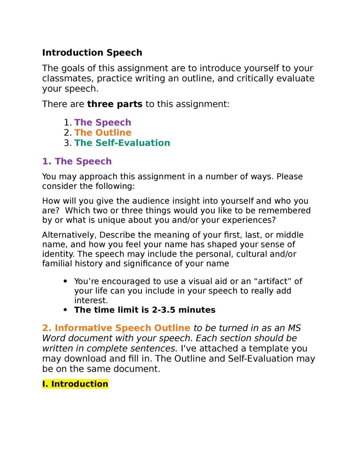 introduction speech assignment