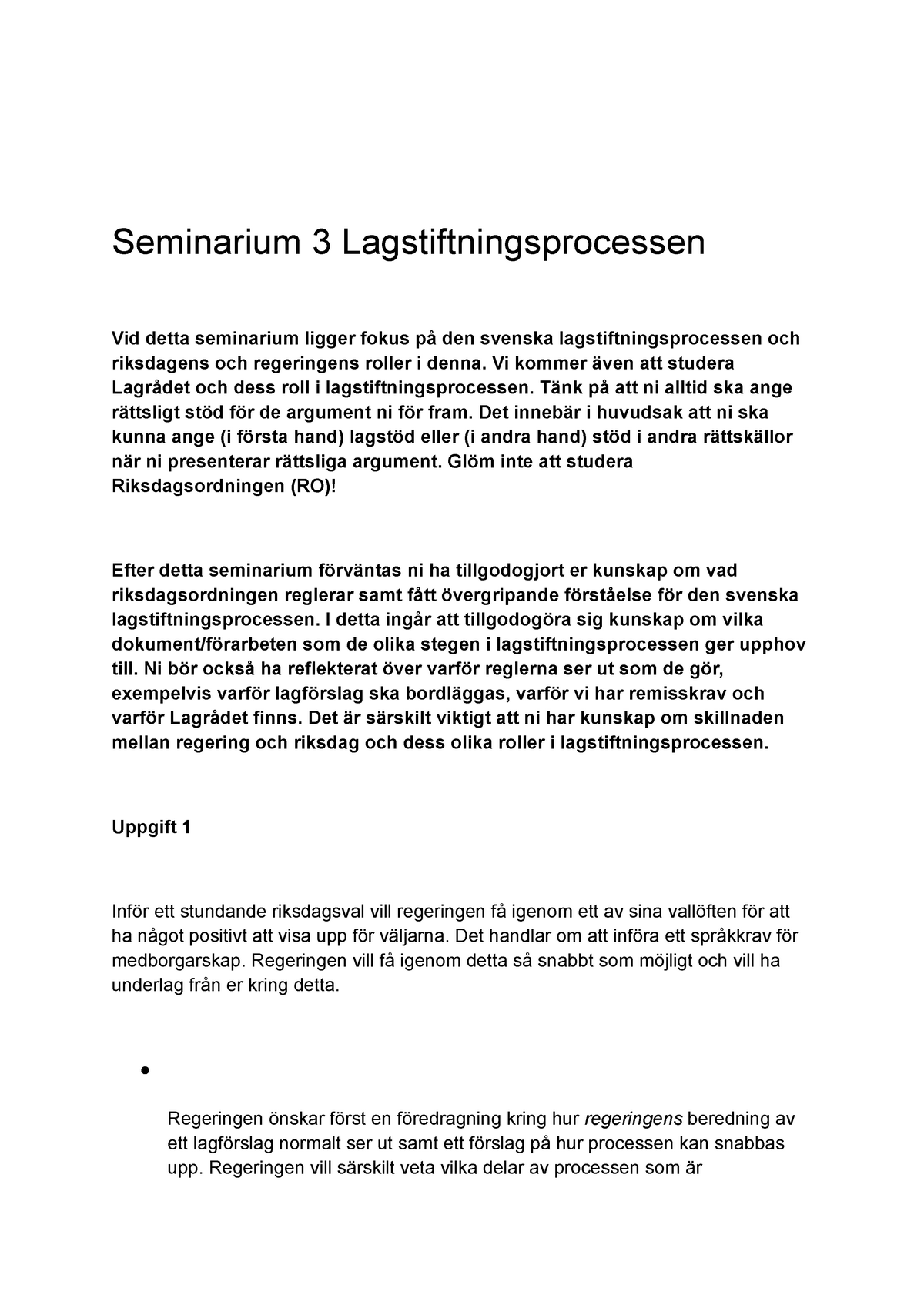 Seminarium 3 Lagstiftningsprocessen - Seminarium 3 ...