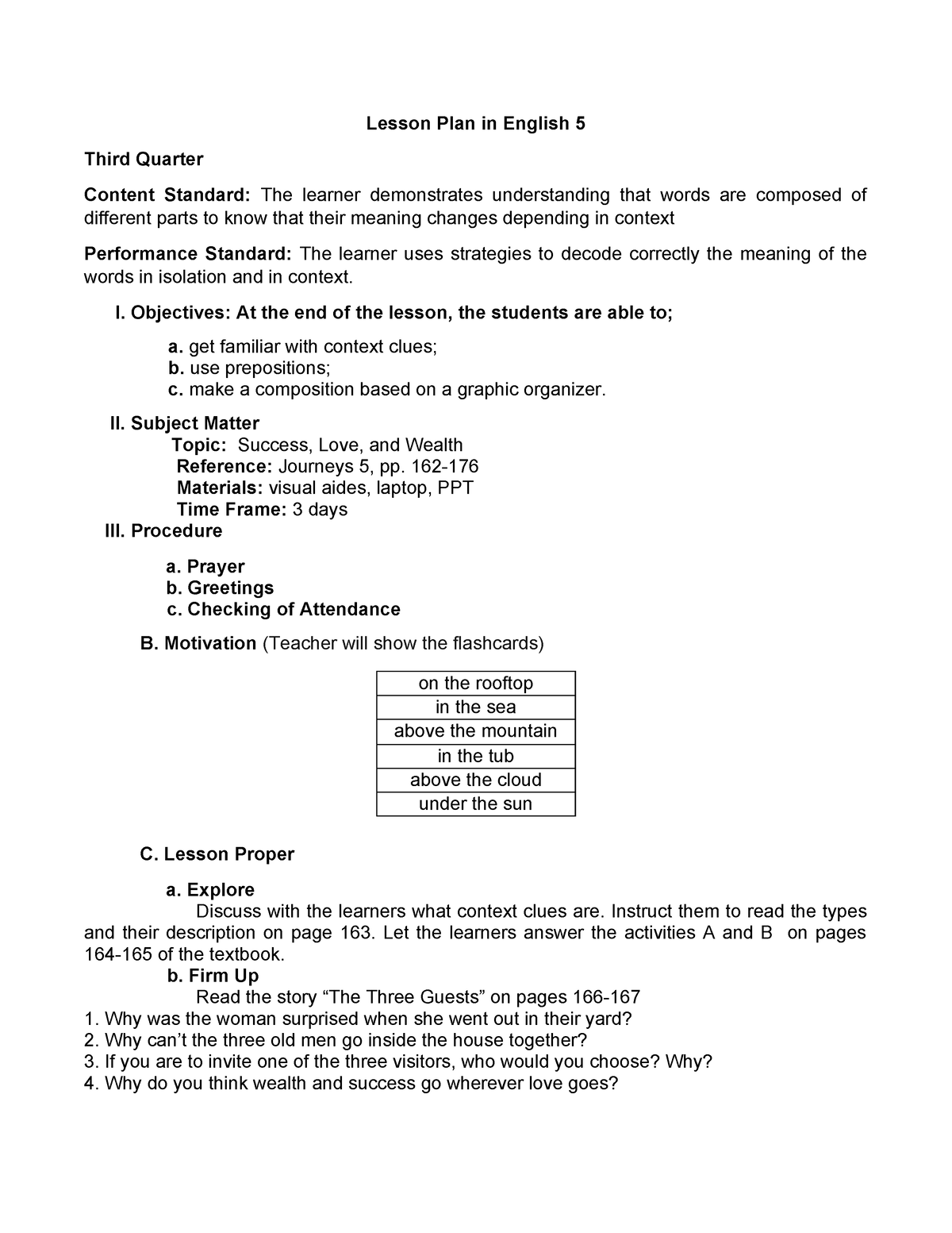 Lesson Plan 3Q-W1 - for lecture - Lesson Plan in English 5 Third ...