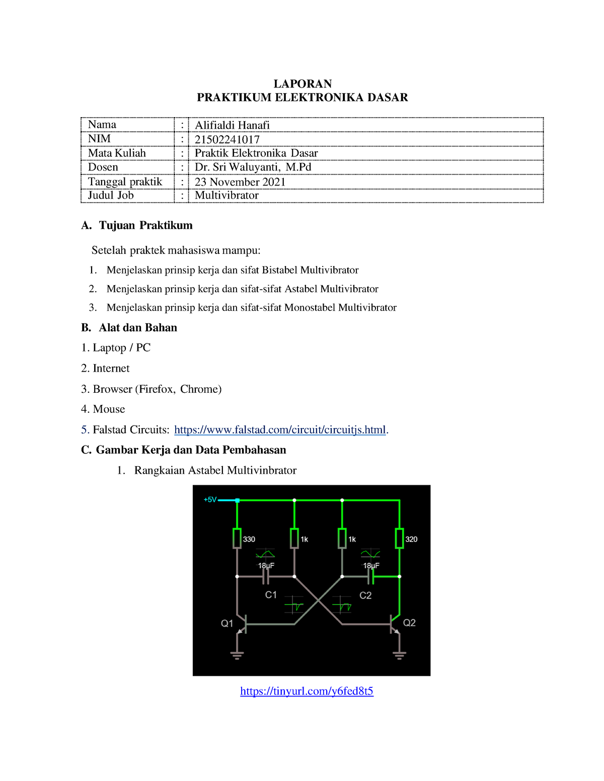 Laporan Praktikum Elektronika Dasar Multivibrator - LAPORAN PRAKTIKUM ...