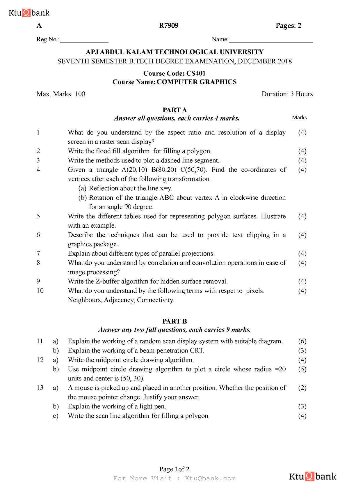 2018 Dec. CS401-A - ktu qbank - A R7909 Pages: 2 Page 1 of 2 Reg No ...