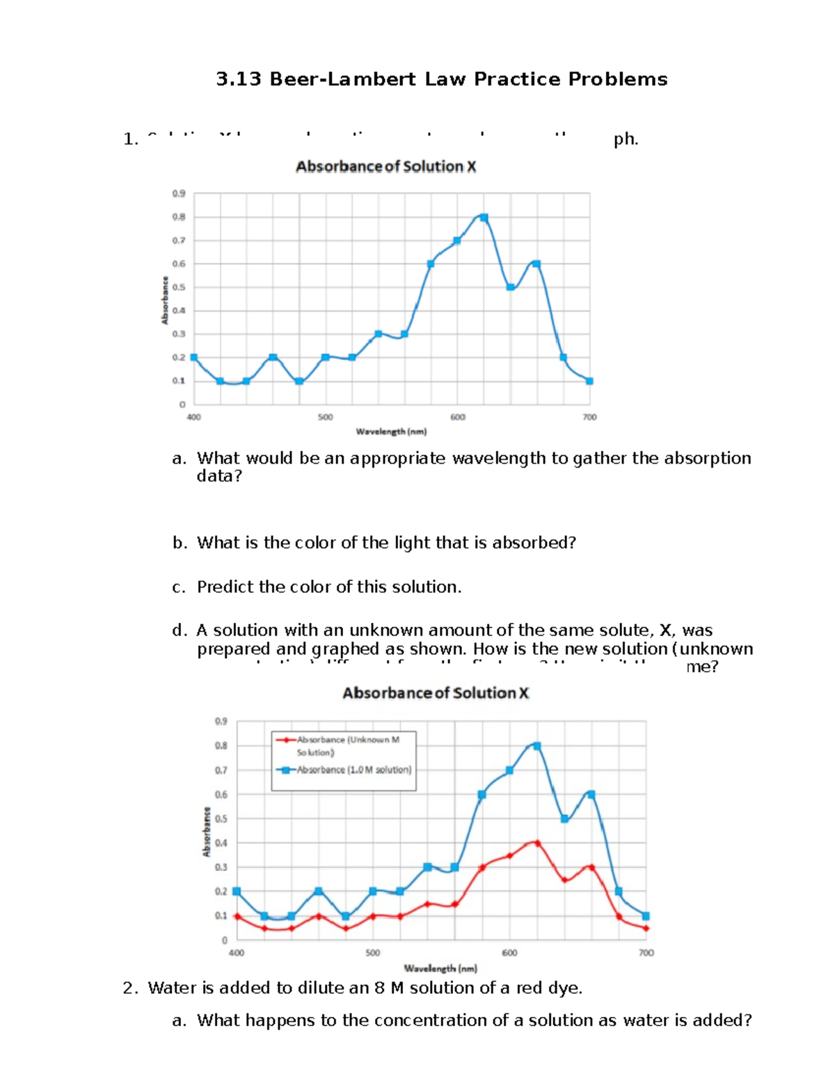 3.13 BeerLambert Law Practice Problems 3 BeerLambert Law Practice