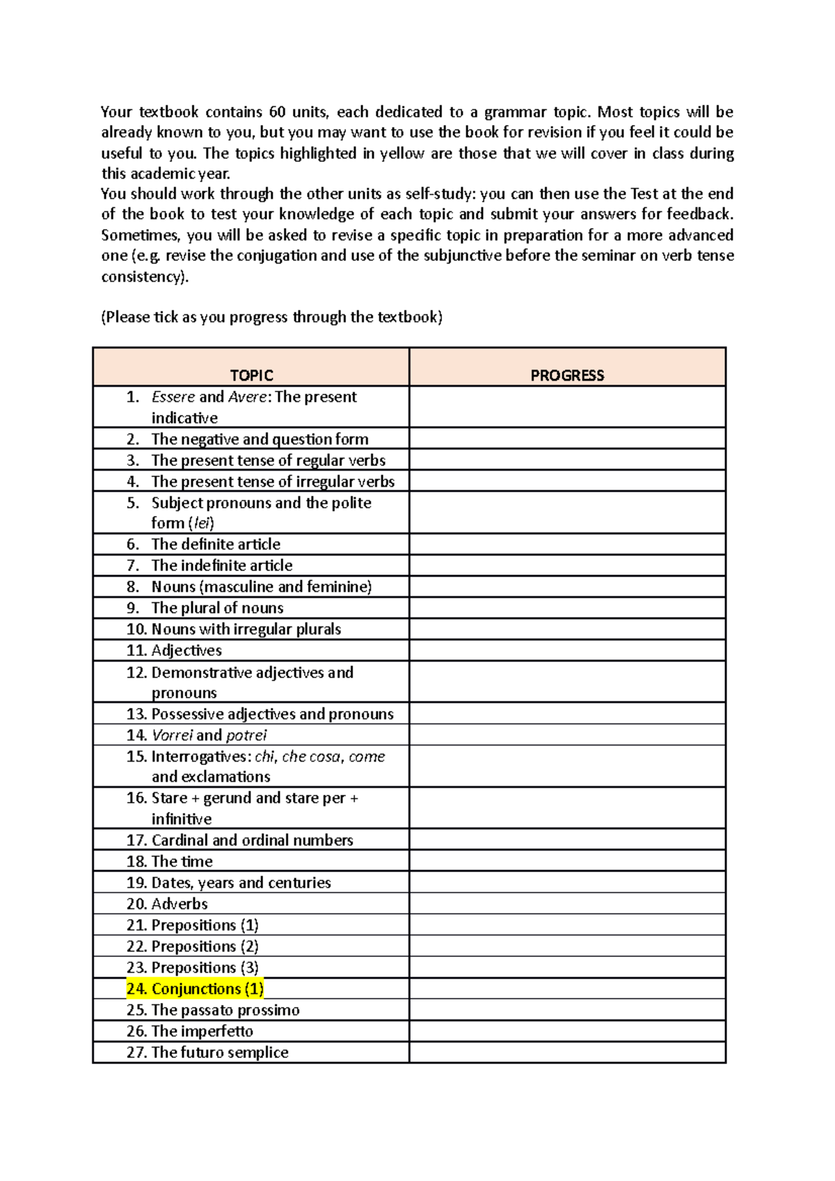 Grammar checklist - Your textbook contains 60 units, each dedicated to ...