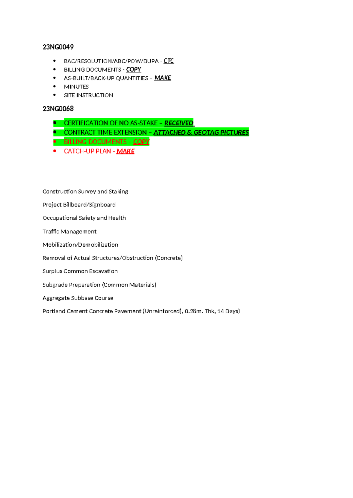 Lackings FOR ISO - 23NG BAC/RESOLUTION/ABC/POW/DUPA - CTC BILLING ...