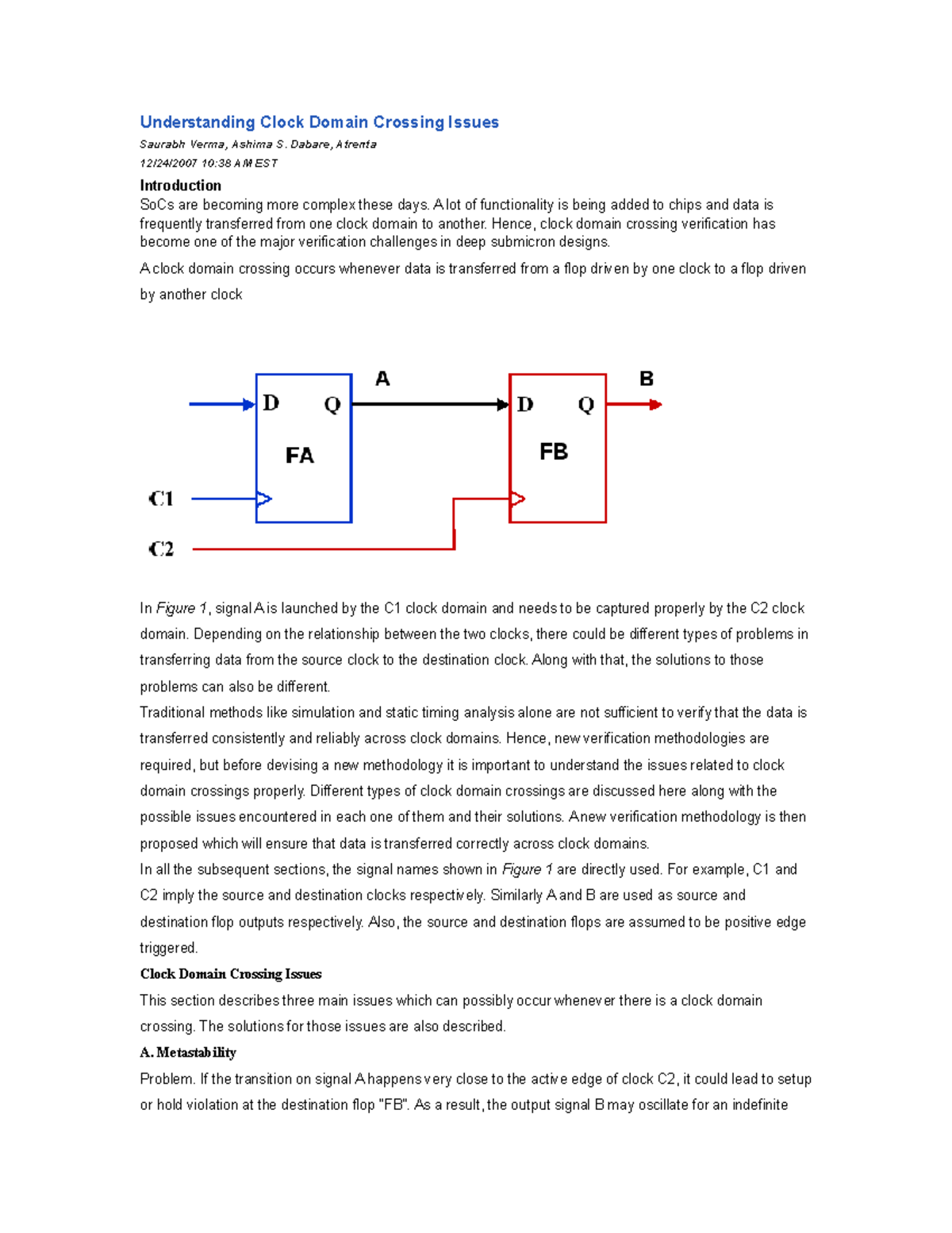 Understanding Clock Domain Crossing Issues Dabare, Atrenta 12/24/2007