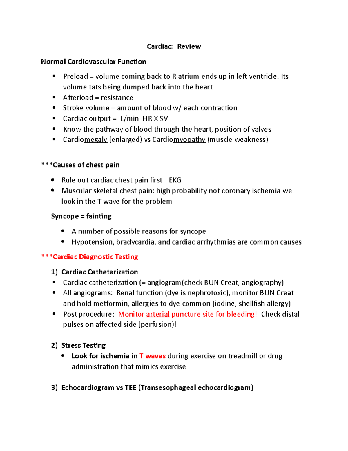 Worksheet Cardiac Review - Cardiac: Review Normal Cardiovascular ...