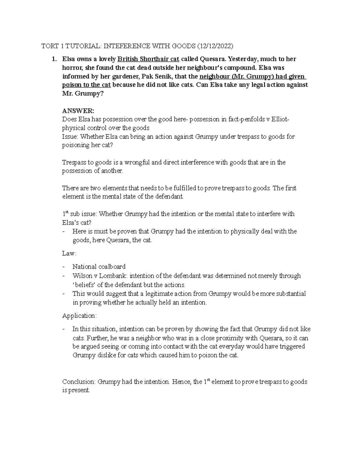 Interference WITH Goods Tutorial TORT 1 TUTORIAL INTEFERENCE WITH