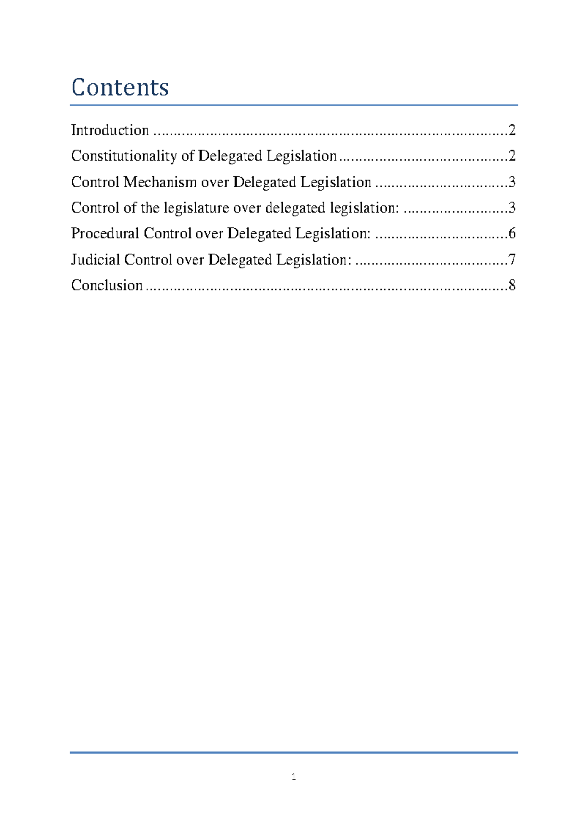 Deligated legislation - Contents Introduction Constitutionality of ...