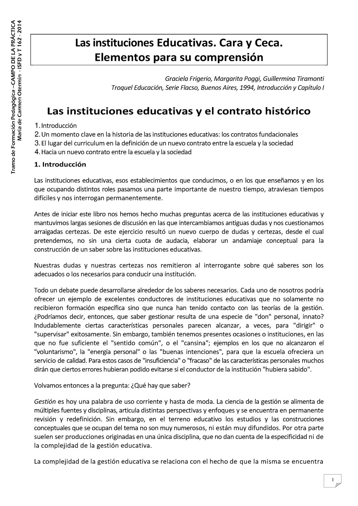 Frigerio Cap 1 Las Instituciones Educativas Cara Y Ceca Las Instituciones Educativas Cara 6004