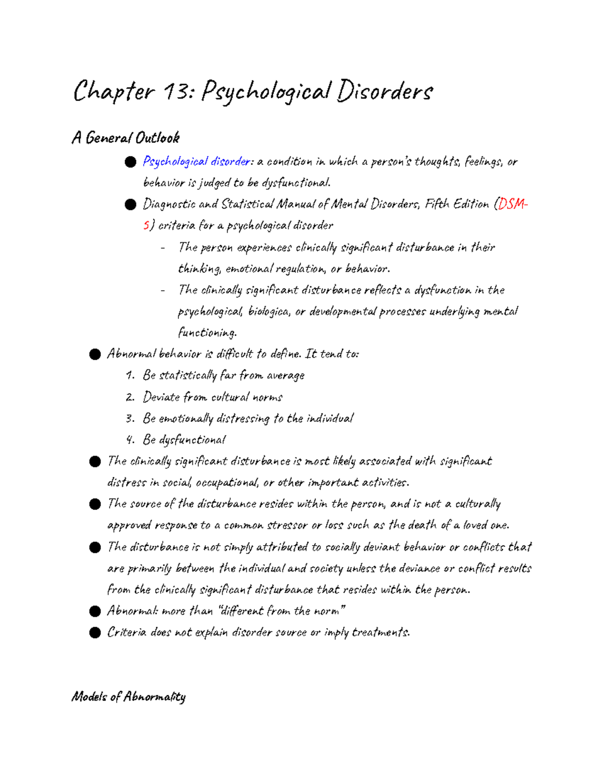 PSYC 1630- Chapter 13: Psychological Disorders - Chapter 13 ...