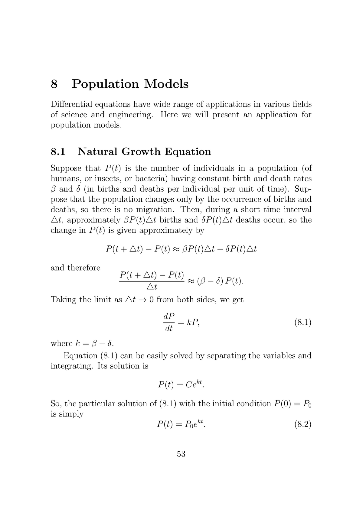 Lecture Notes 8 - ...................... - 8 Population Models ...