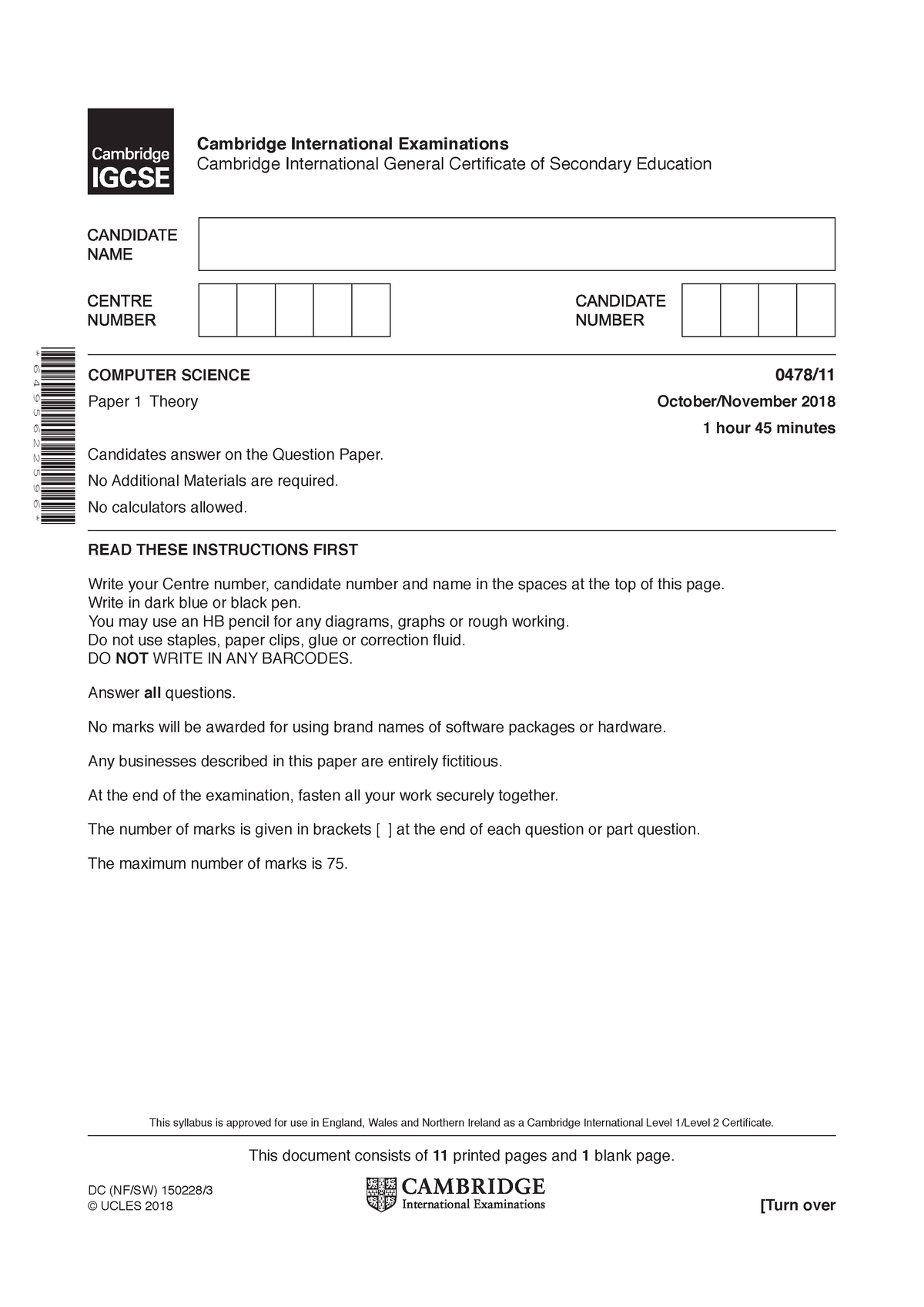 0478 w18 qp 11 - past papers - 6 4 9 5 6 2 2 5 9 6 * This document ...