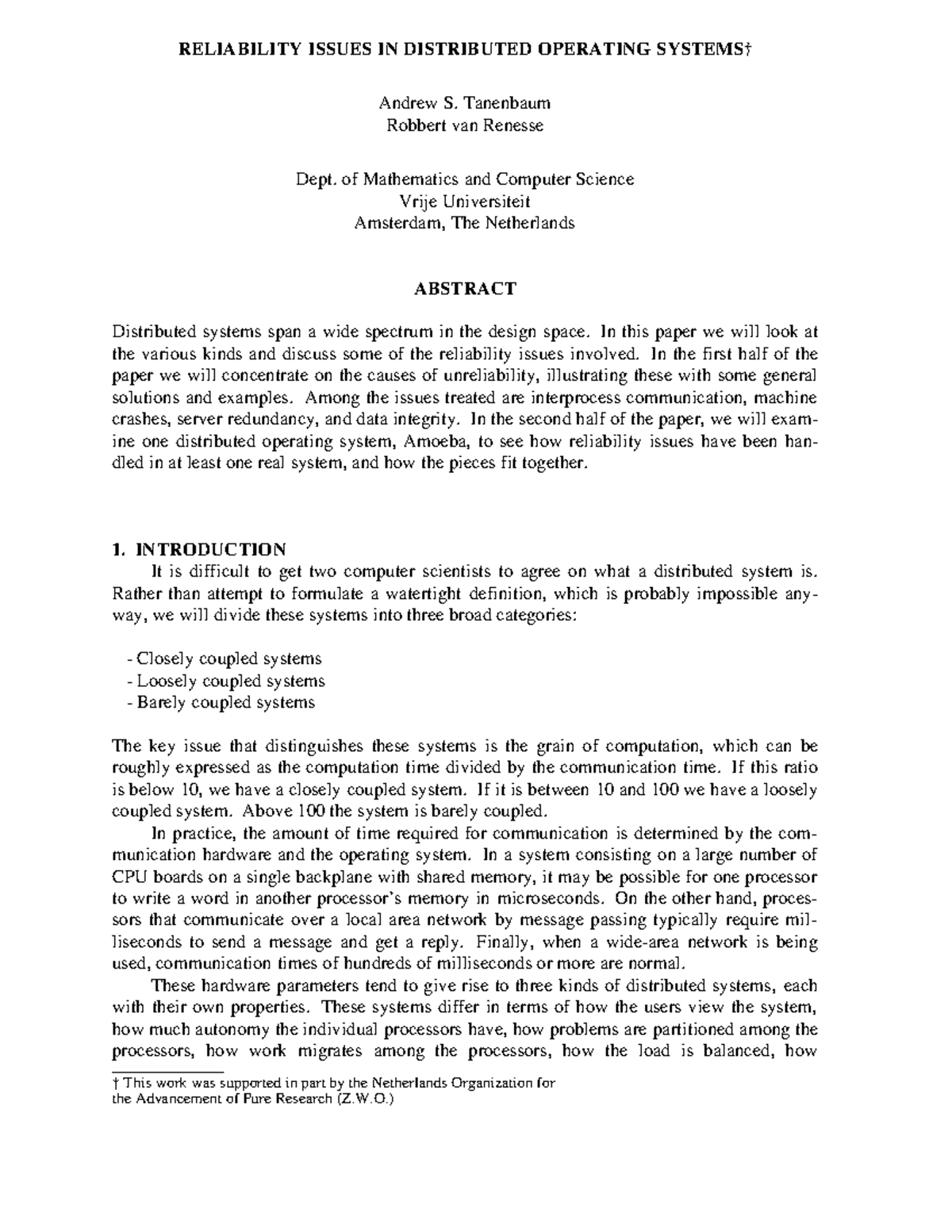 Distributed operating systems - RELIABILITY ISSUES IN DISTRIBUTED ...