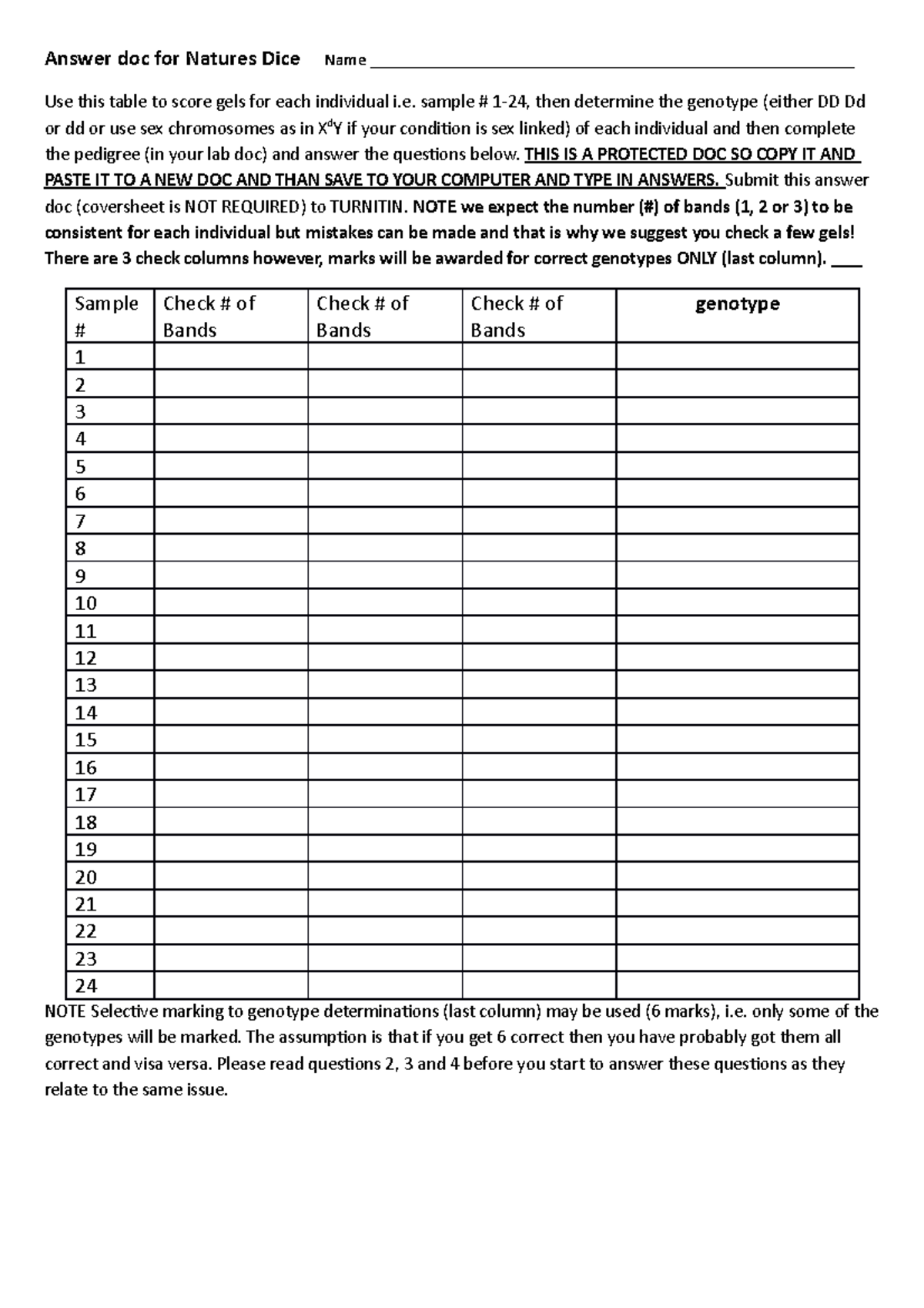 Answer sheet for Natures Dice - Answer doc for Natures Dice Name - Studocu