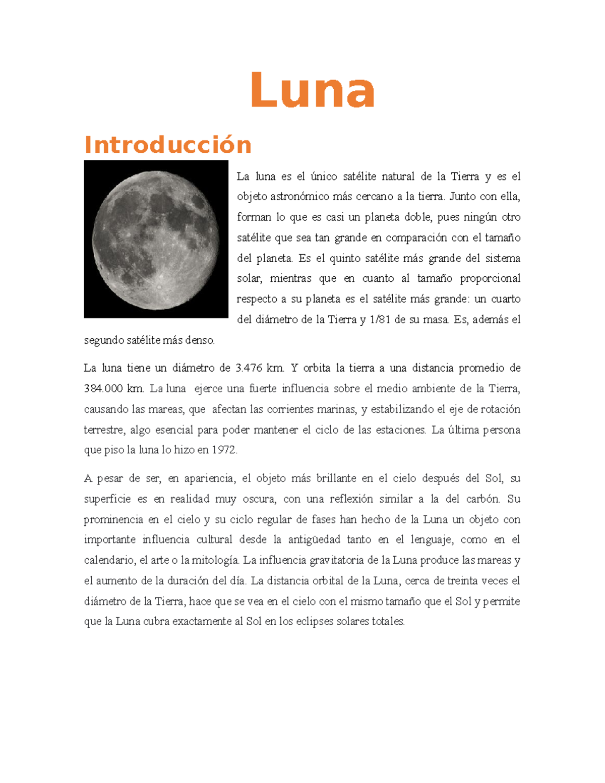 La luna - Acontecimientos relacionados con la luna - Introducción La ...