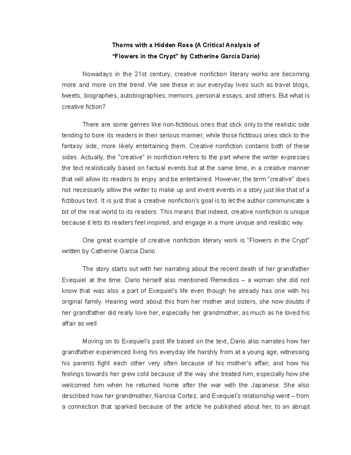 Critical Paper of Flowers in the Crypt Thorns with a Hidden Rose (A