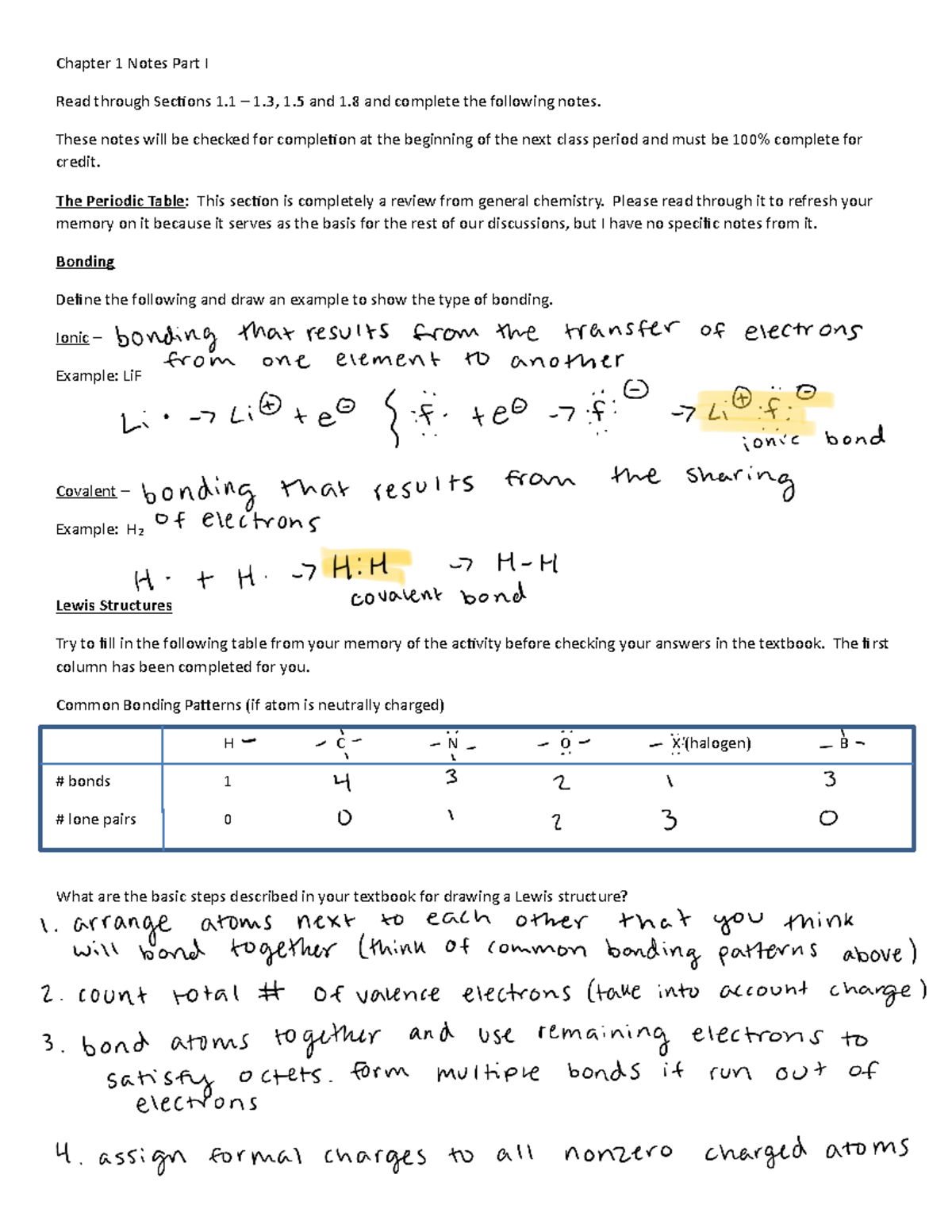 Organic Chemistry Chapter 1 Part 1 Notes - Chapter 1 Notes Part I Read ...