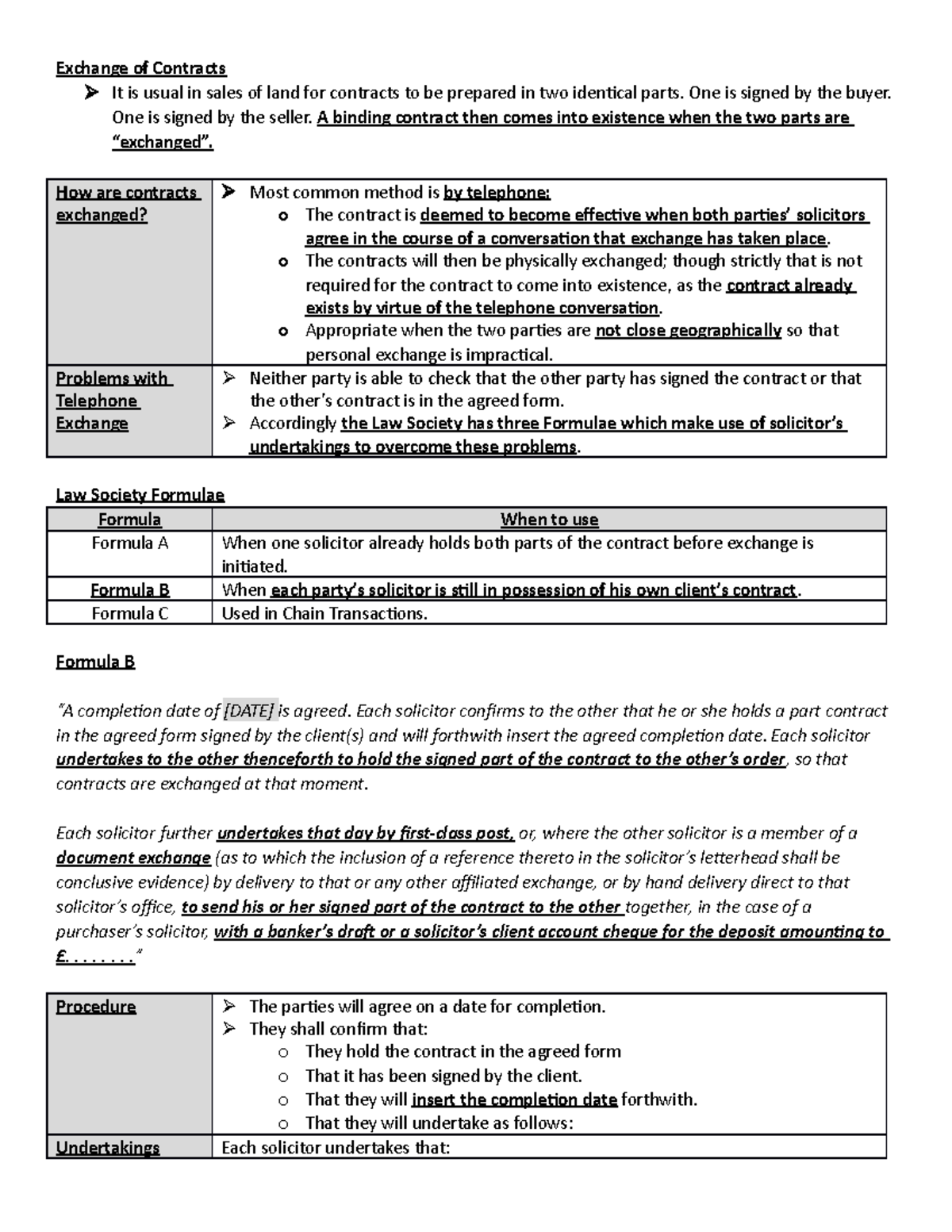 3. Exchange of Contracts - Exchange of Contracts It is usual in sales ...