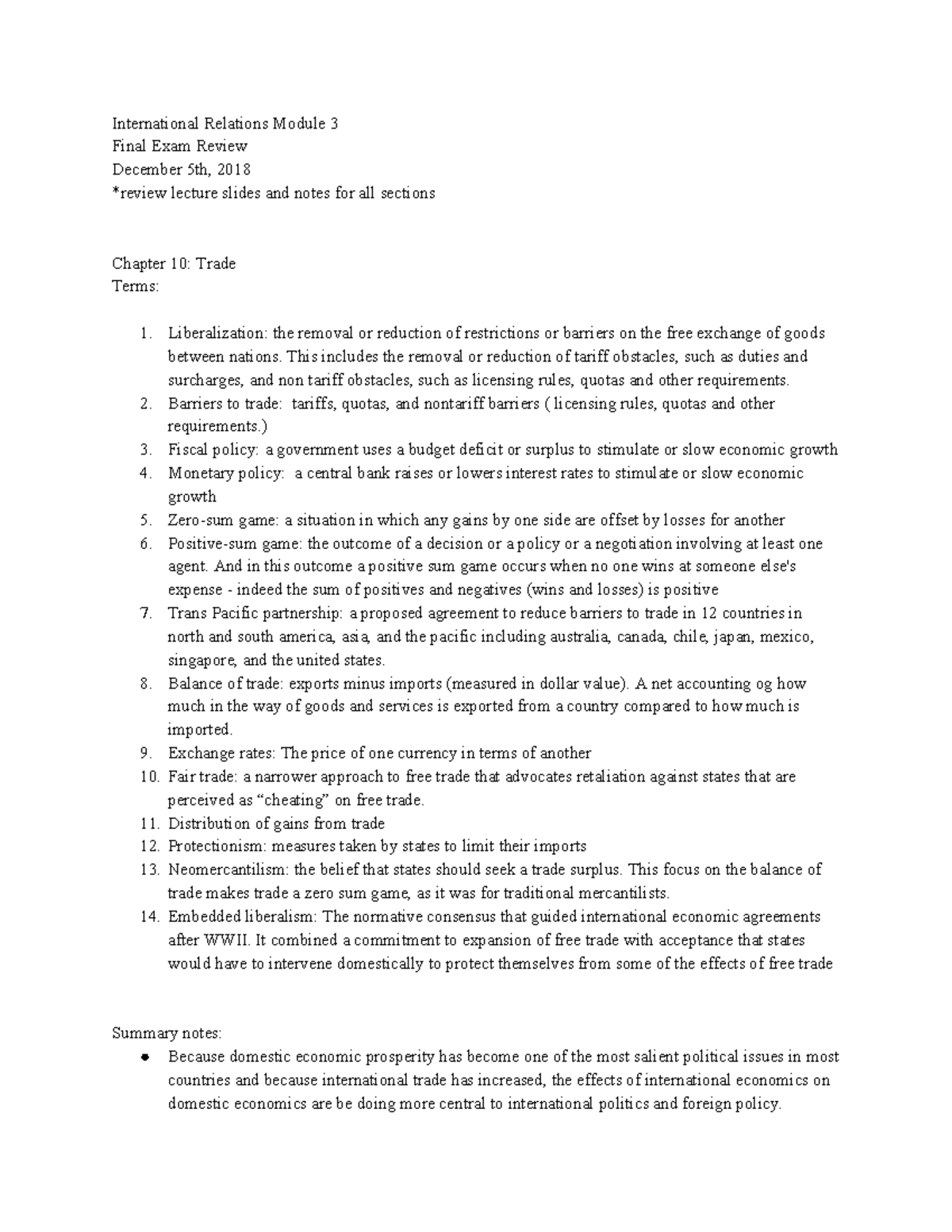 IR final review - Lecture notes 1-10 - International Relations Module 3 ...
