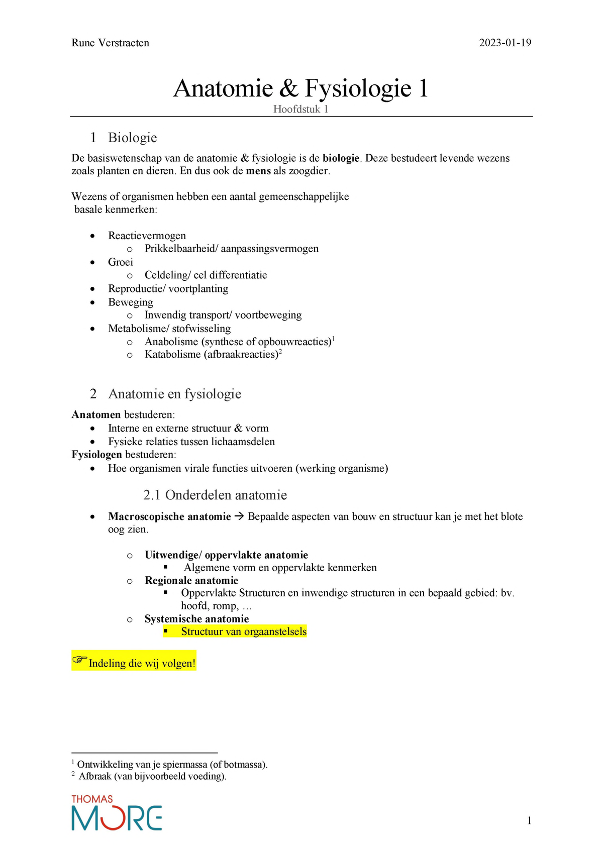 Anatomie En Fysiologie - Deel 1 Hoofdstuk 1 - A N A To M Ie & F Y S Io ...