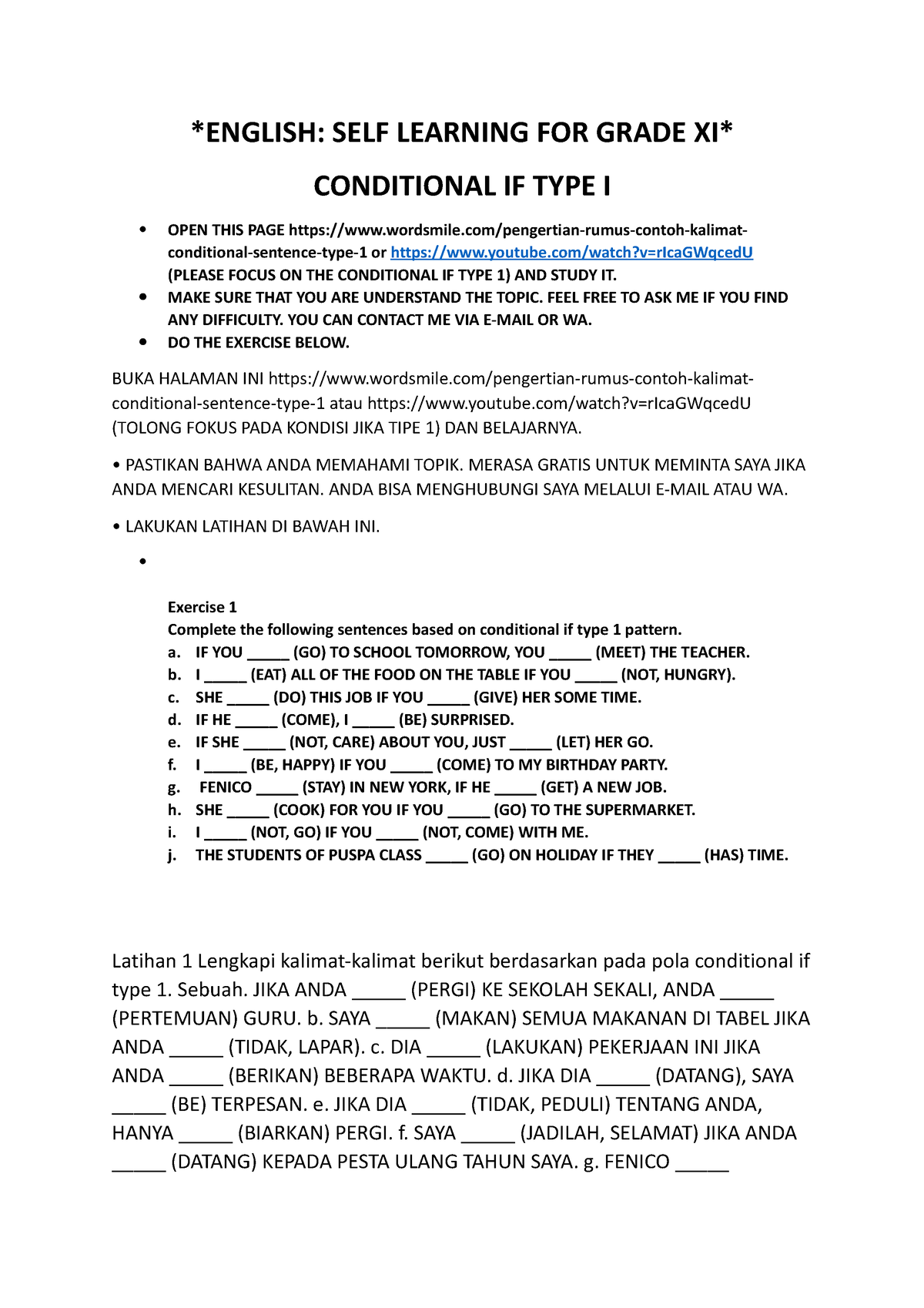 B. Conditional IF TYPE 1 - ENGLISH: SELF LEARNING FOR GRADE XI ...