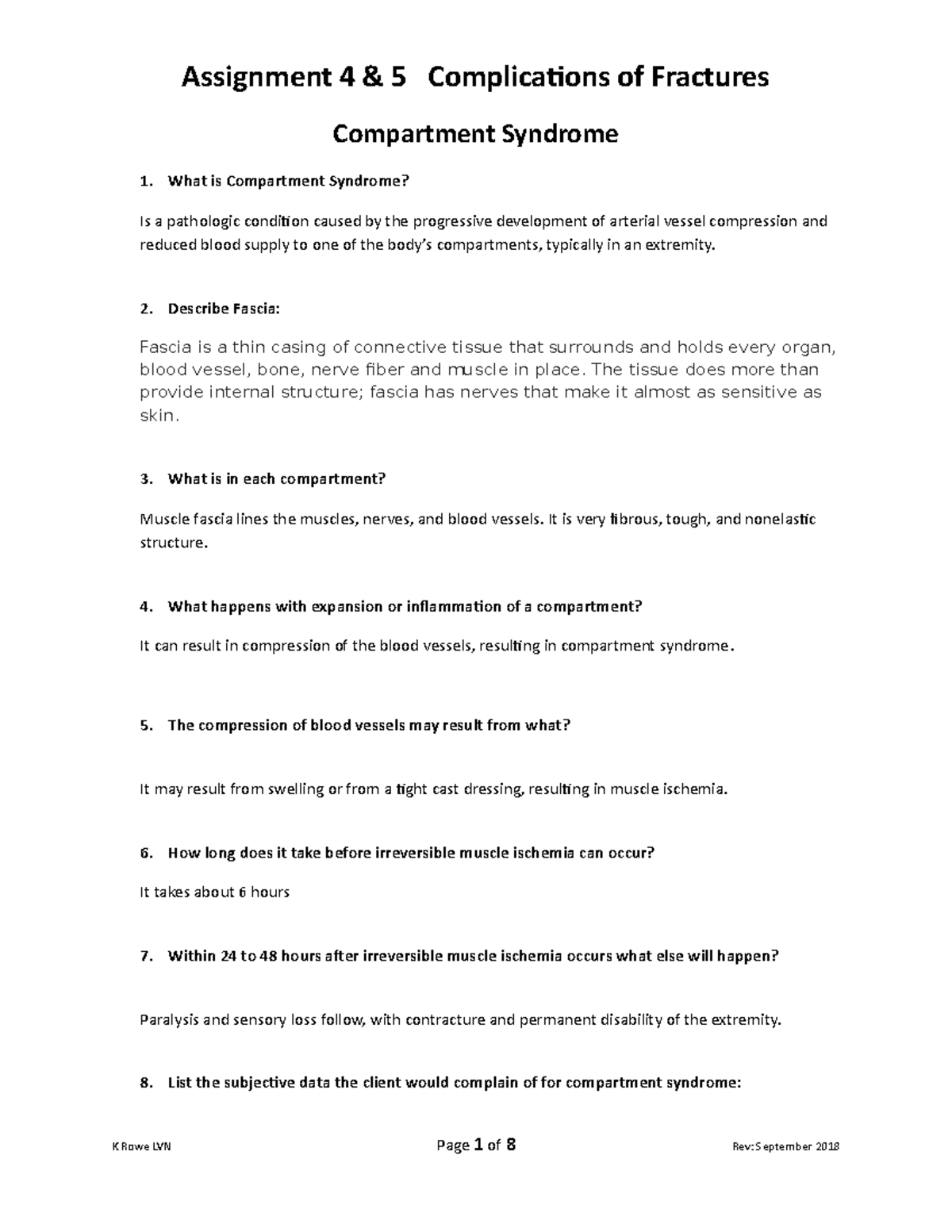 Assignment 4 & 5 Complications OF Fractures SEPT 2018 - Compartment ...