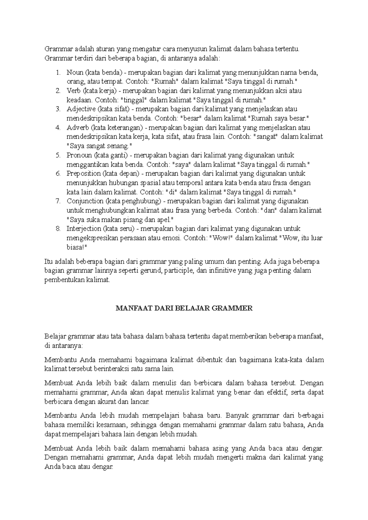 Definition Grammer Grammar adalah aturan yang mengatur cara menyusun