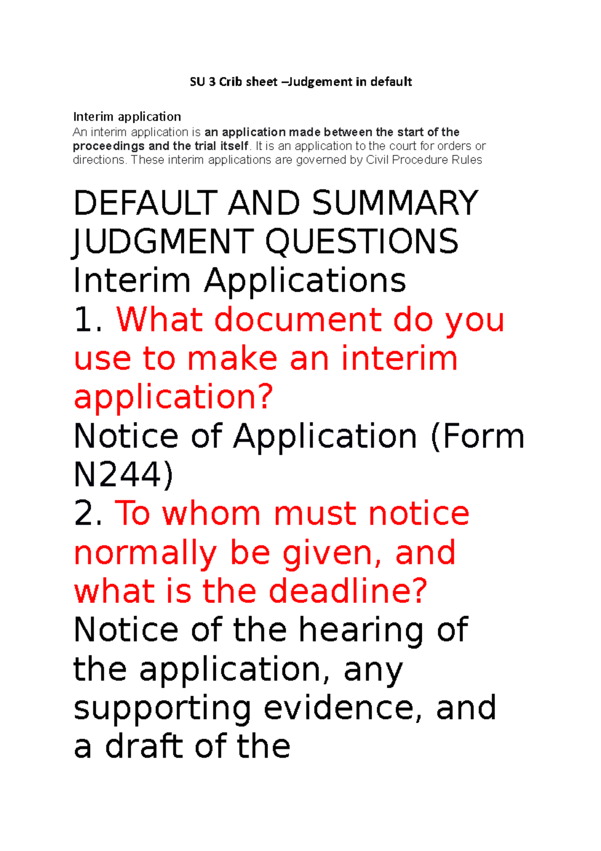 Judgement in default Crib sheet - SU 3 Crib sheet –Judgement in default ...