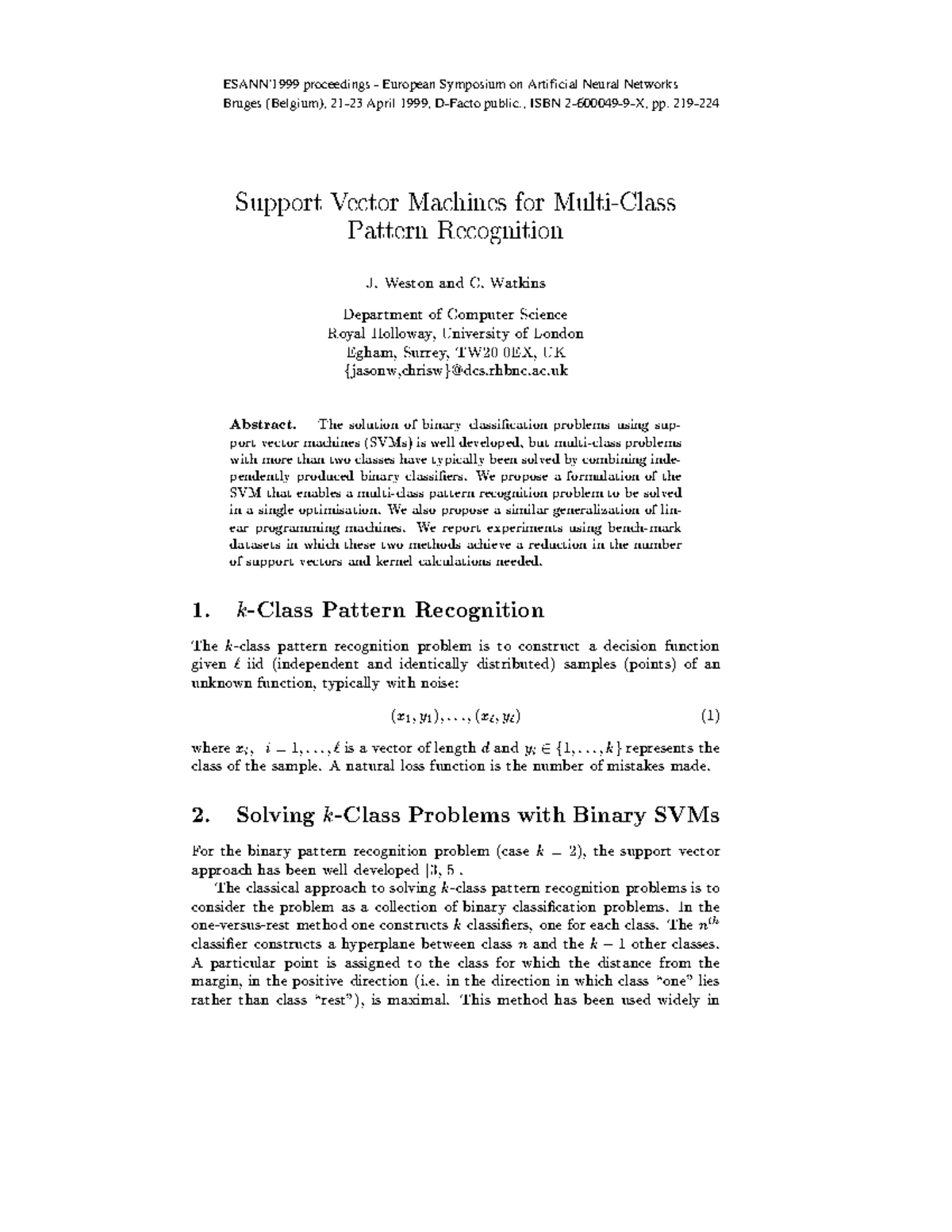 Summary - Support vector machines for multi-class pattern recognition ...