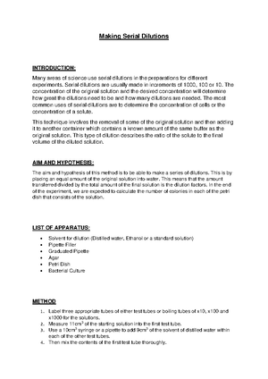 Serial Dilutions Lab Report - Making Serial Dilutions INTRODUCTION ...