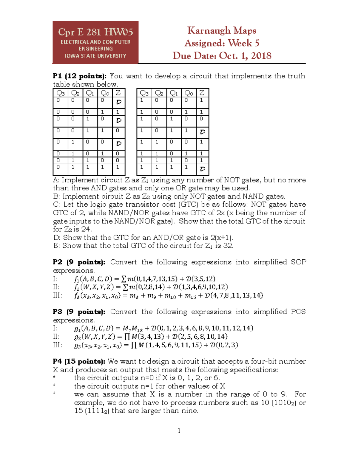 CPRE281 HW05 Assignment Cpr E 281 HW ELECTRICAL AND COMPUTER