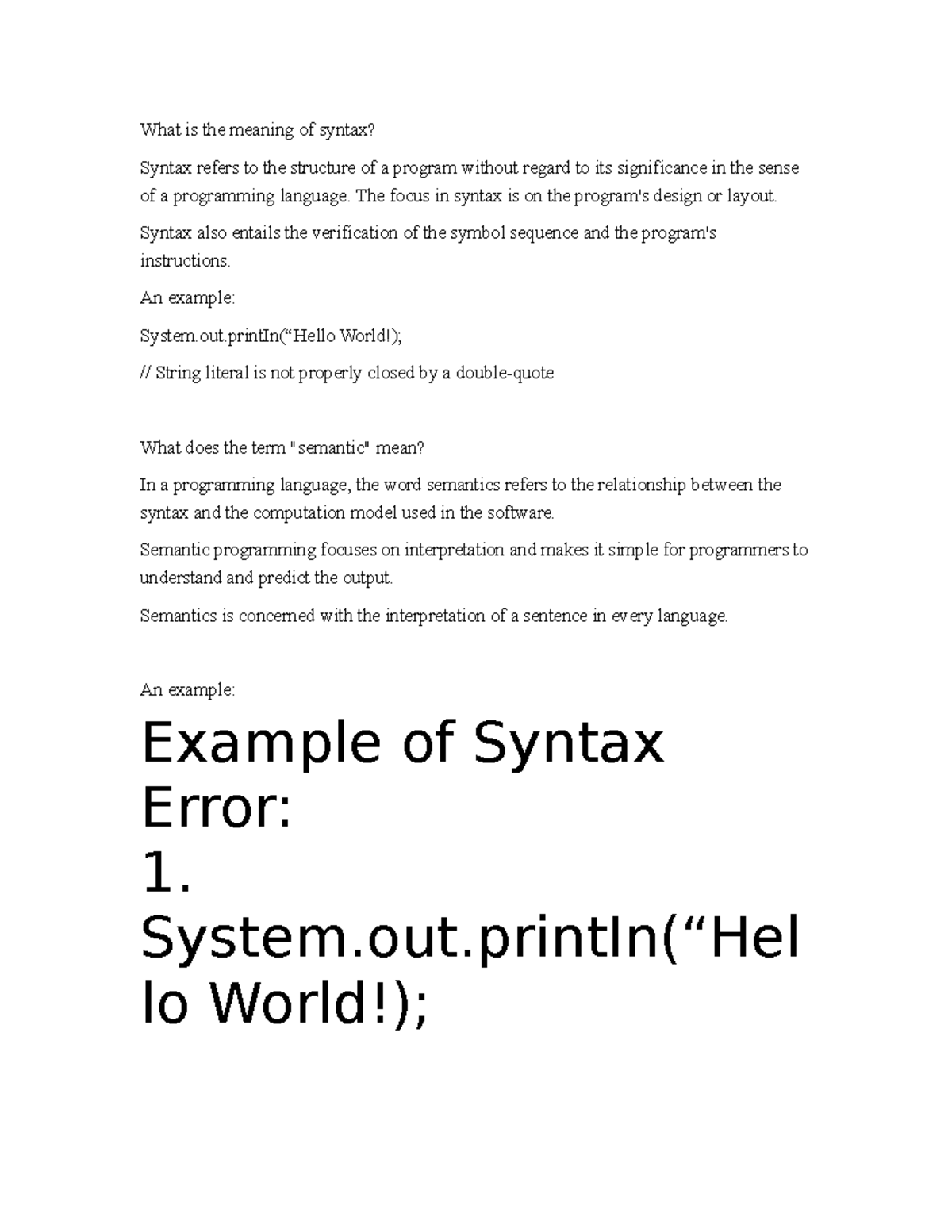 Discussion Forum Unit 1 - What is the meaning of syntax? Syntax refers ...