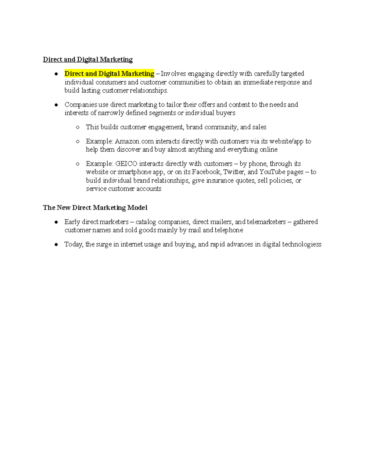 Chapter 14 Notes - Direct, Online, Social Media, and Mobile Marketing ...