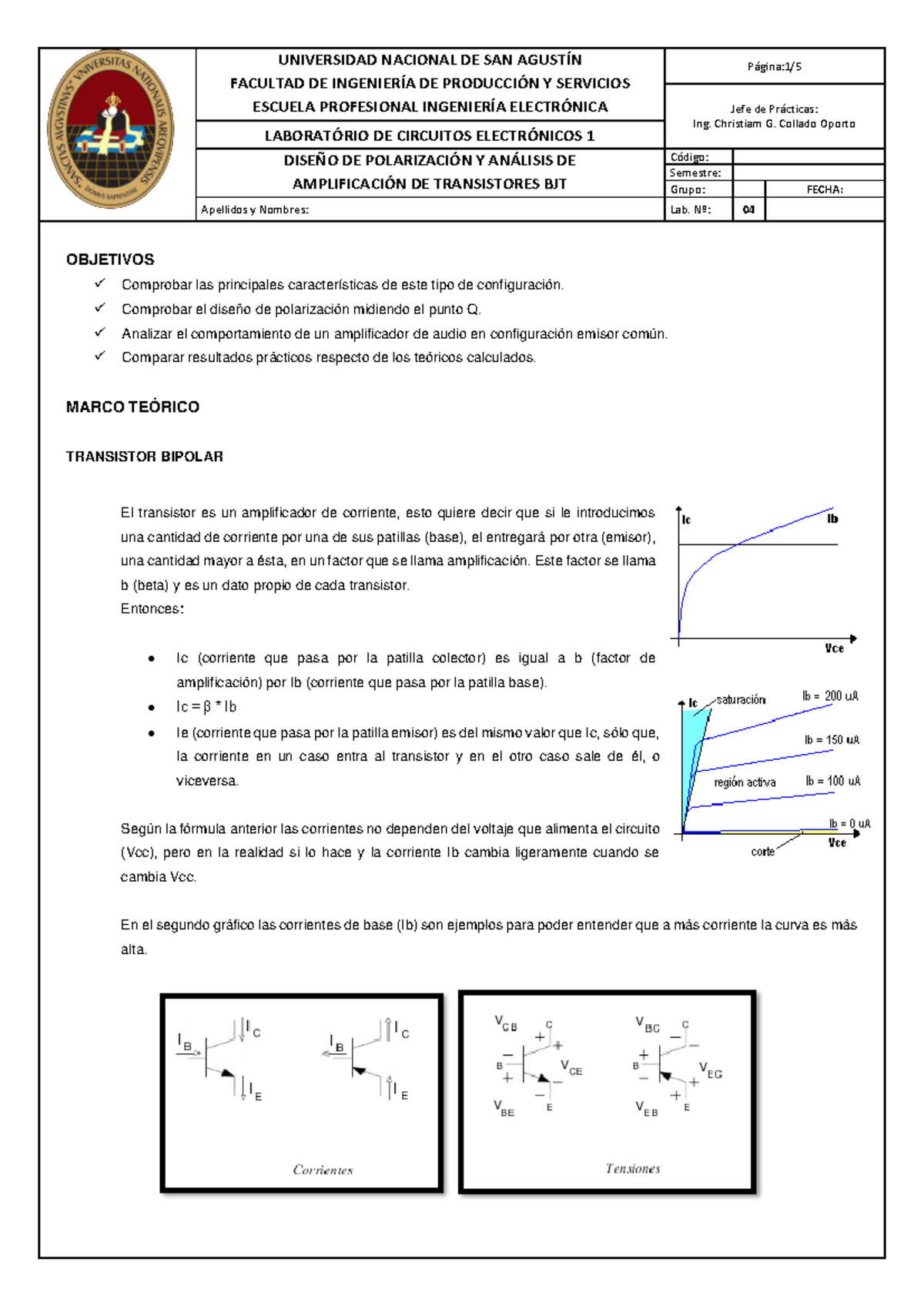 Cek I Lab Analisis Dise O Transistor Bjt Universidad Nacional De San