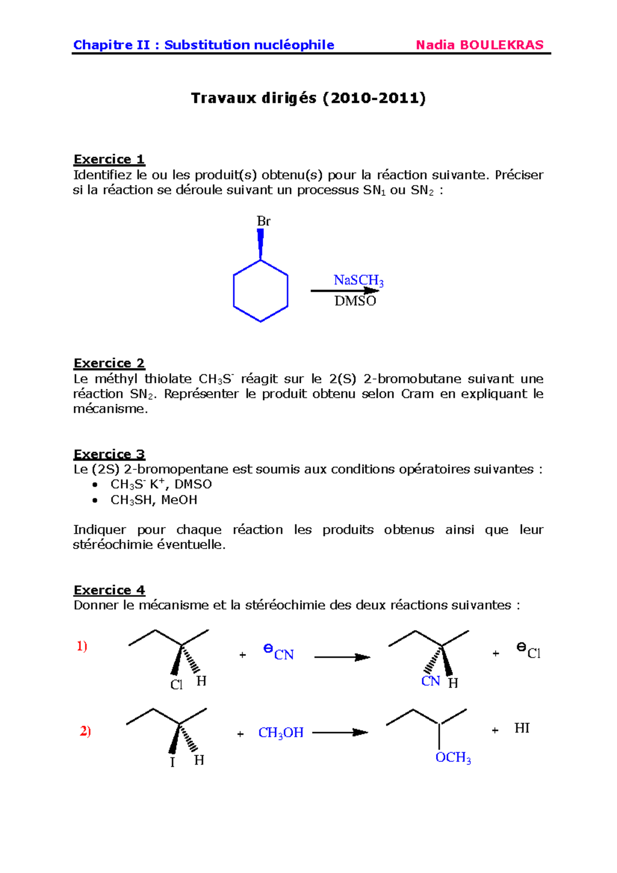 TD Substitution Nucléophile - Chapitre II : Substitution Nucléophile ...