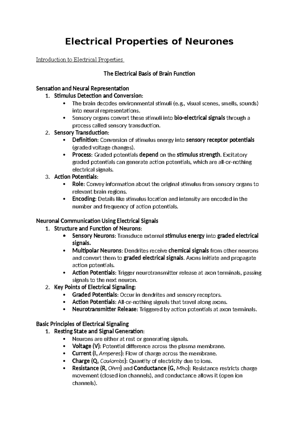 Electrical Properties of Neurones Notes - Electrical Properties of ...