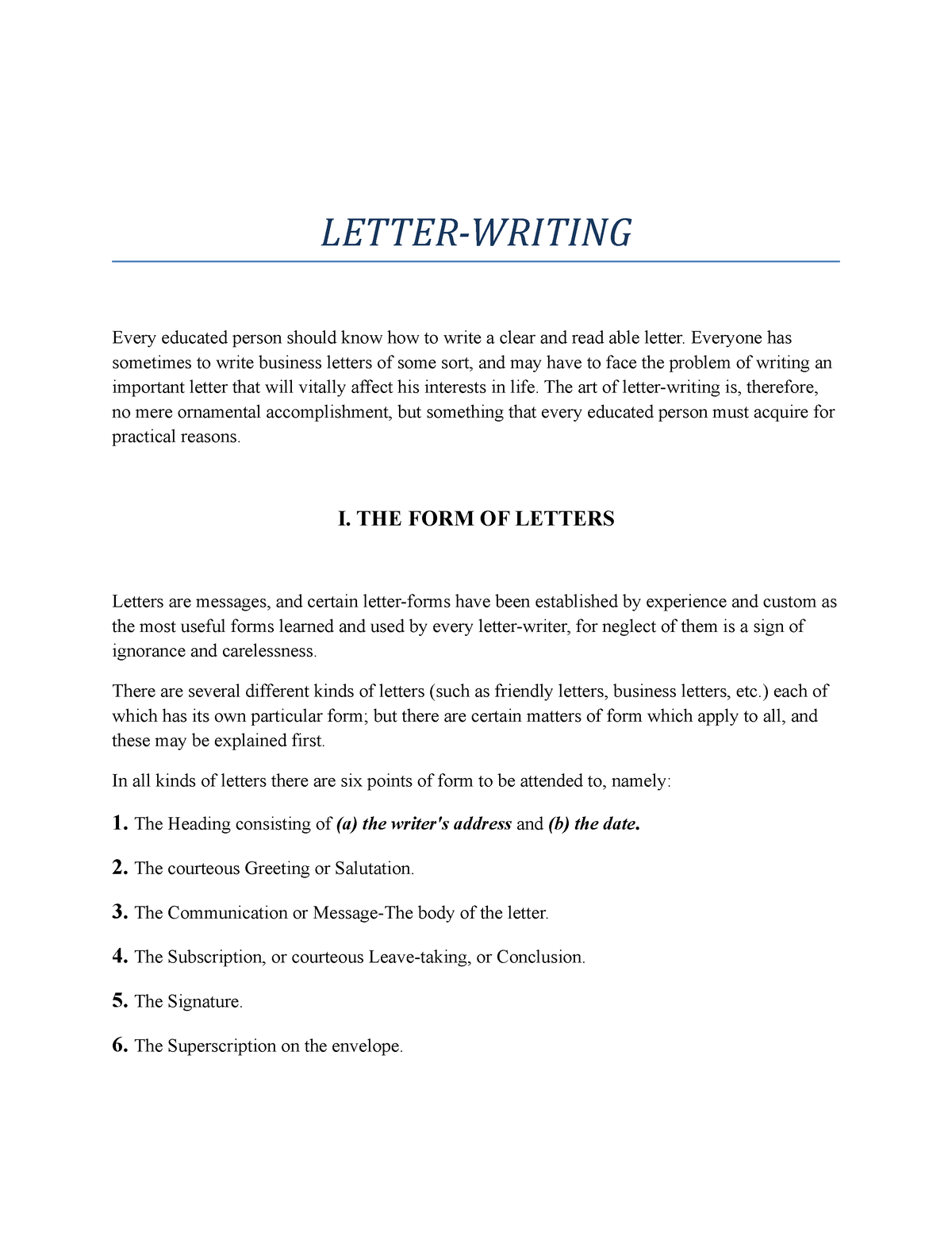 TIPS FOR Letter Writing - LETTER-WRITING Every educated person should ...