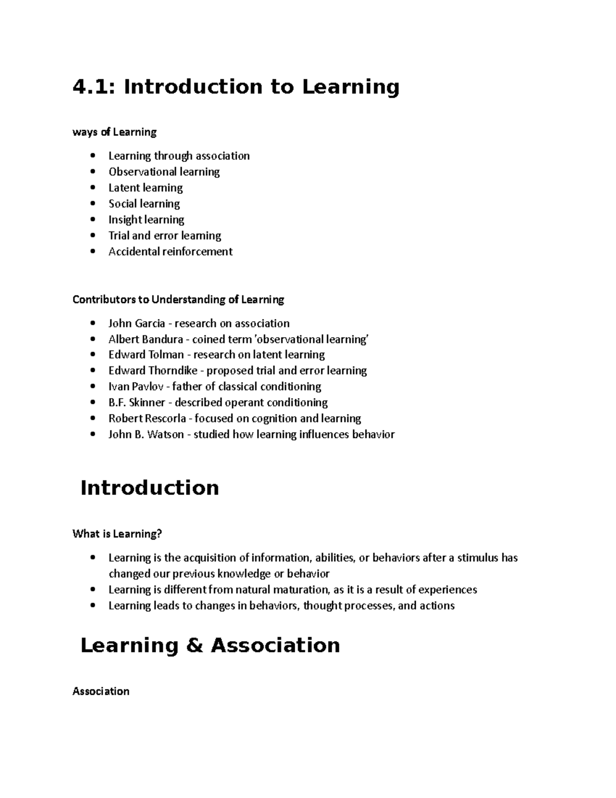 Ap psych Unit 4 notes - ur mom - 4: Introduction to Learning ways of ...