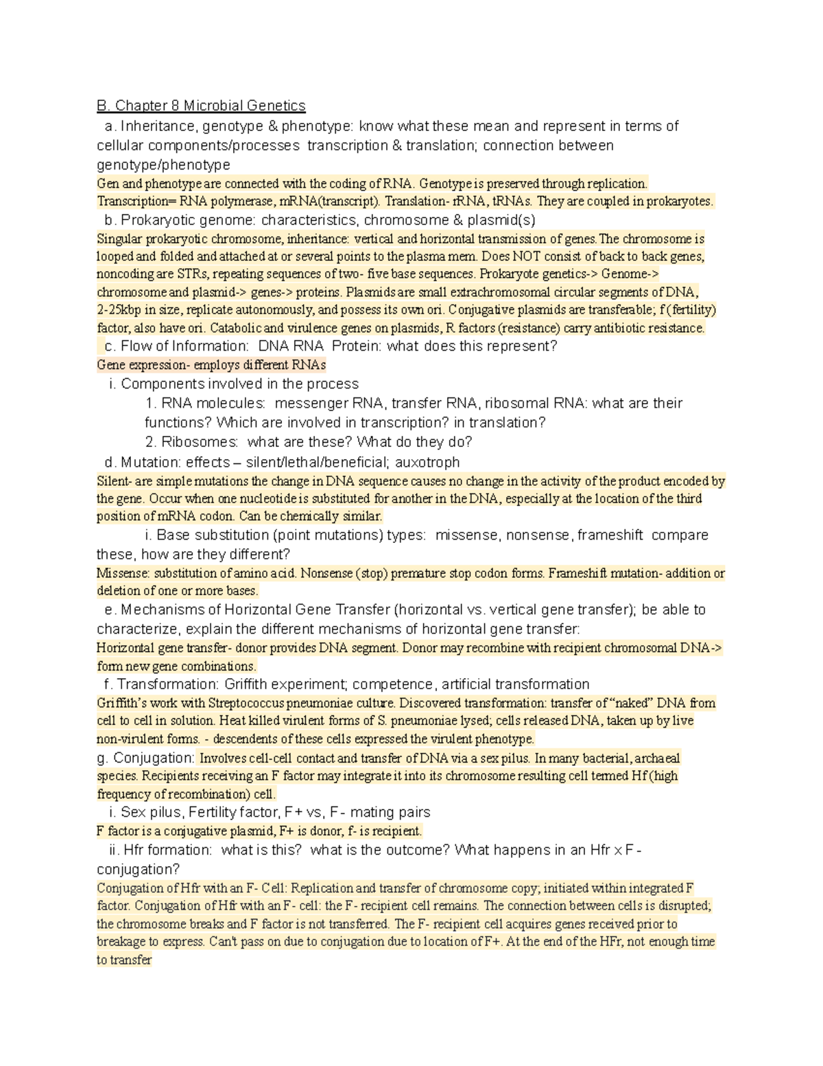 Chapter 8 Microbiology - B. Chapter 8 Microbial Genetics a. Inheritance ...