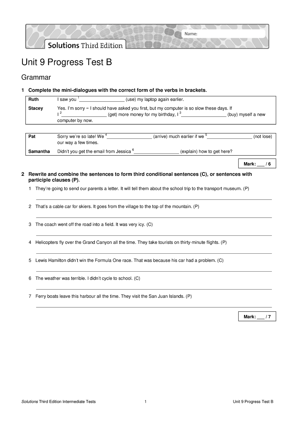 436061392 Sol3e Int U9 Progress Test B - Unit 9 Progress Test B Grammar ...