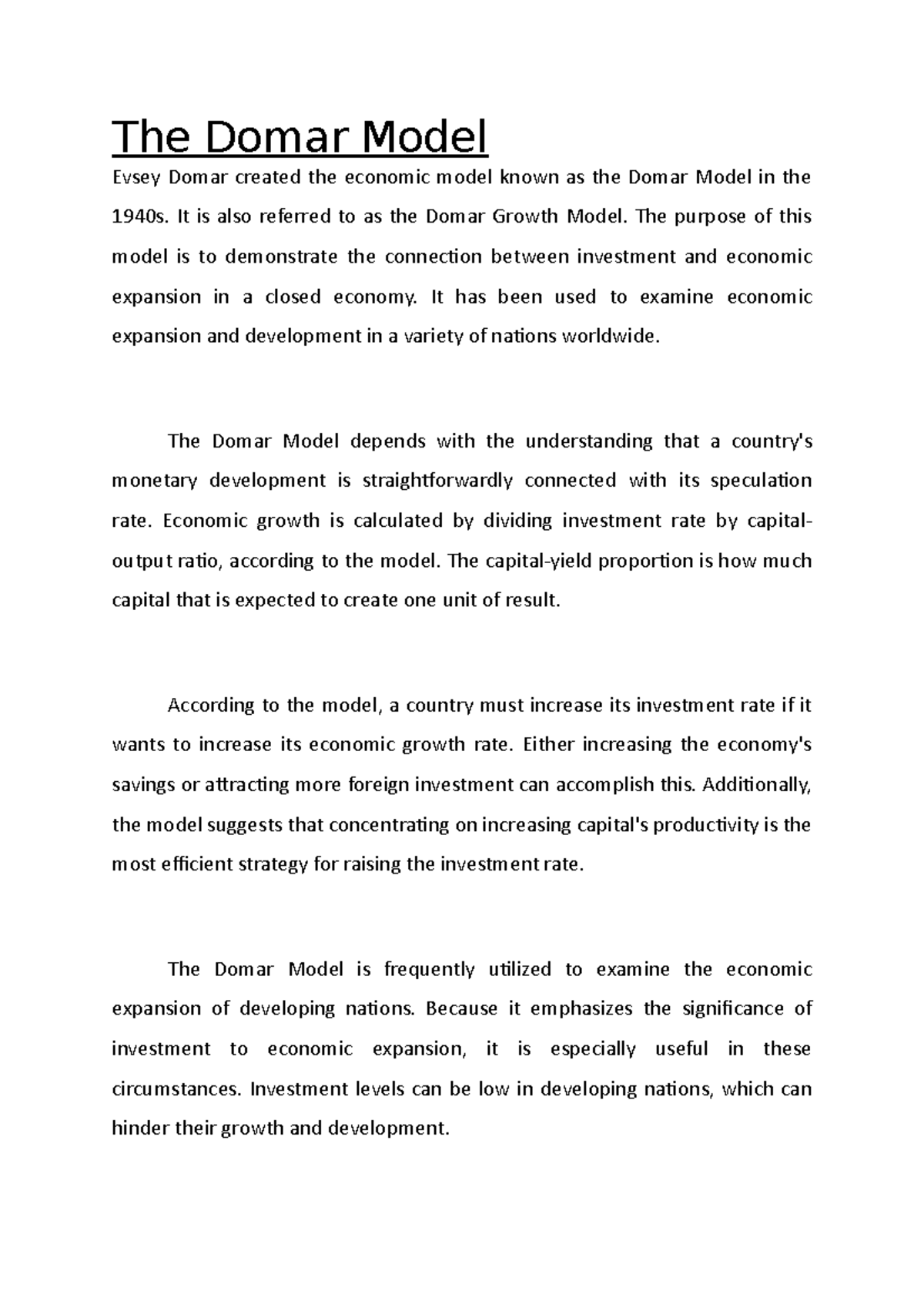 The Domar Model - It is also referred to as the Domar Growth Model. The ...
