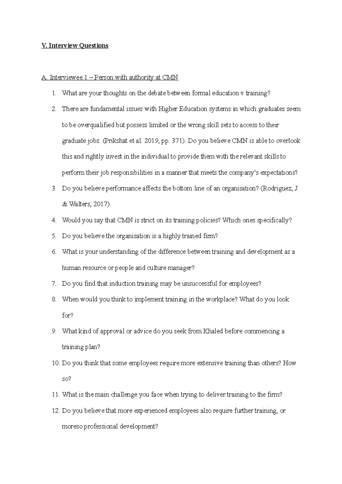 A. Interviewee 1 – Person with authority - V. Interview Questions A ...