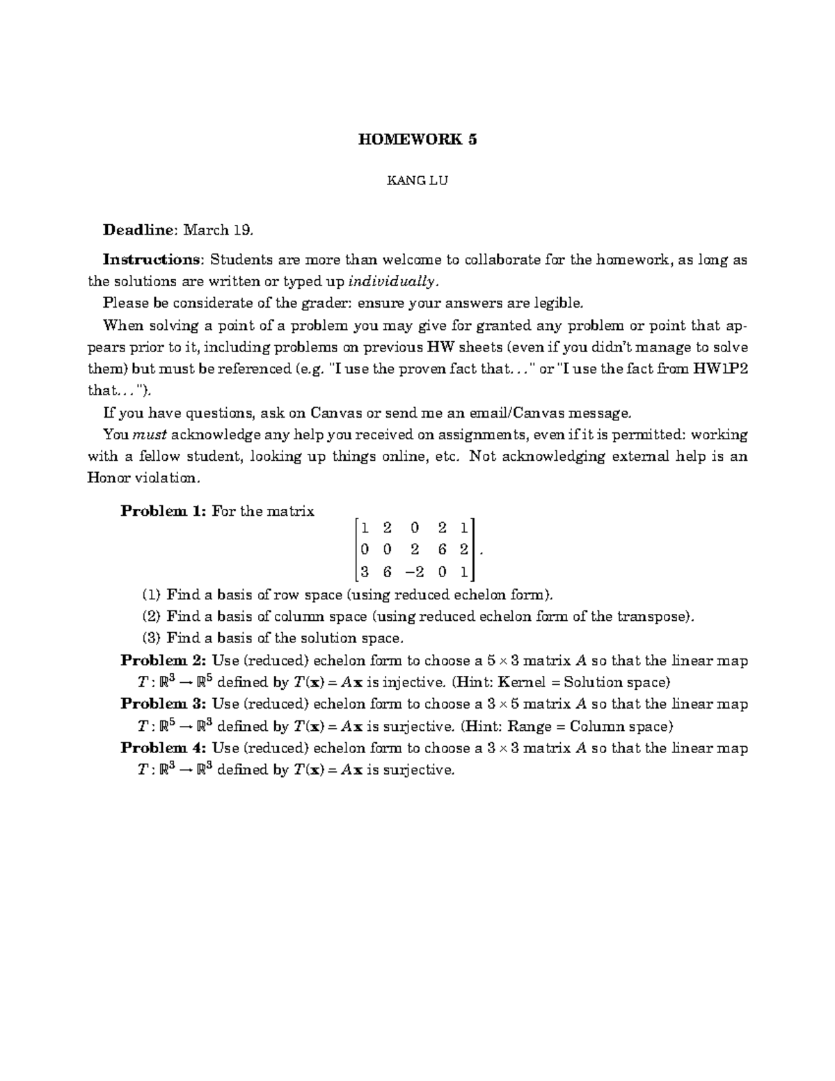 Math 3351 HW05 - /// - HOMEWORK 5 KANG LU Deadline: March 19 ...