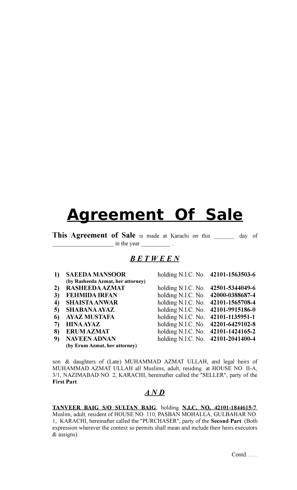 Azmat SALE 15-8-18 V1 Final - Agreement Of Sale This Agreement of Sale ...