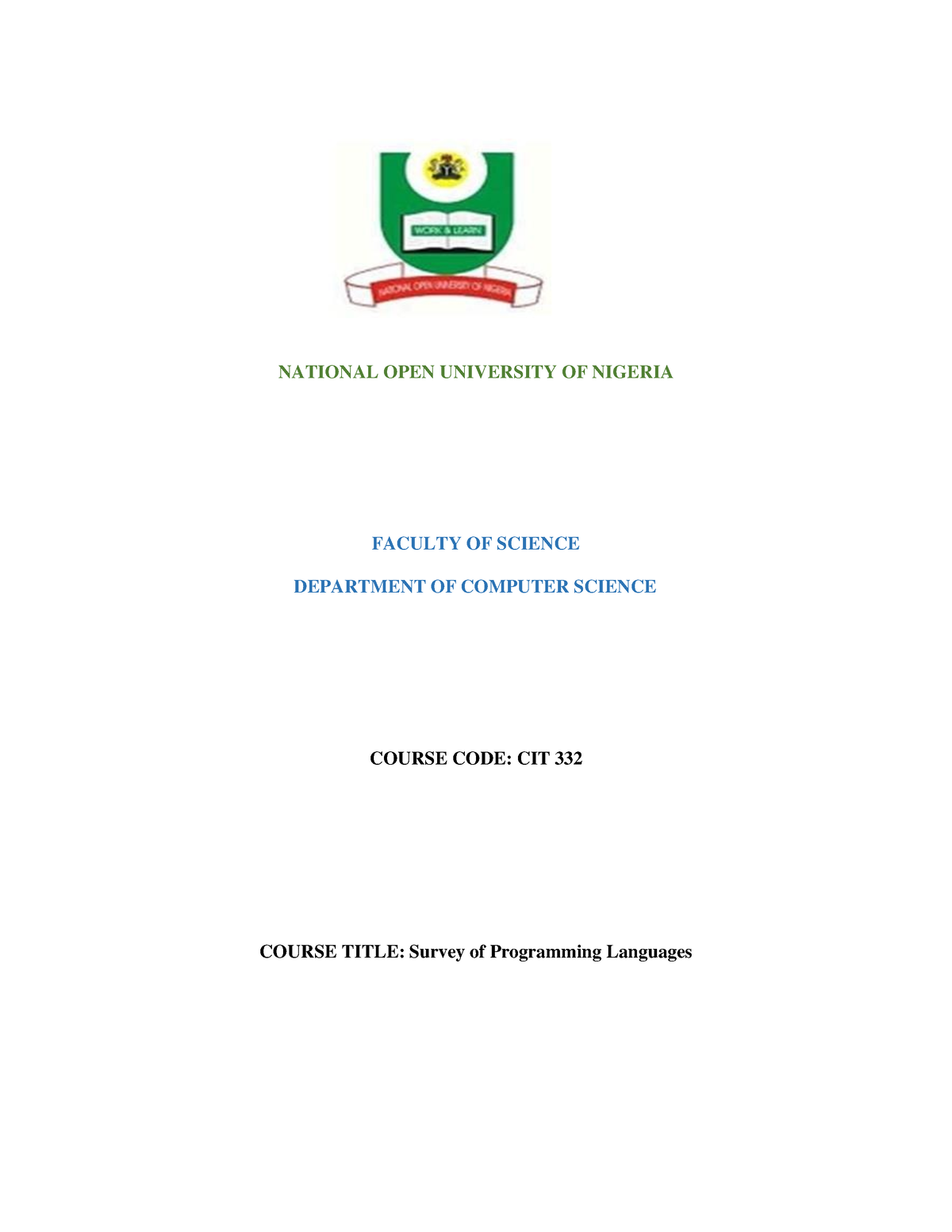 CIT332 - NATIONAL OPEN UNIVERSITY OF NIGERIA FACULTY OF SCIENCE ...