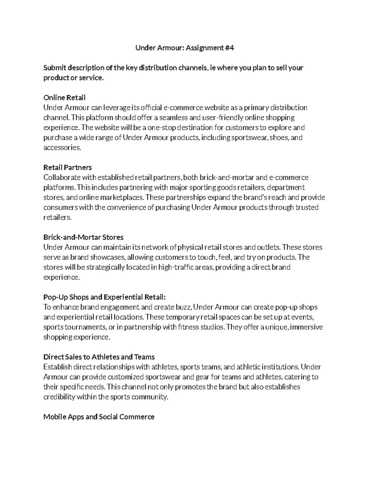 Assignment 4 - Online Retail Under Armour can leverage its official e ...