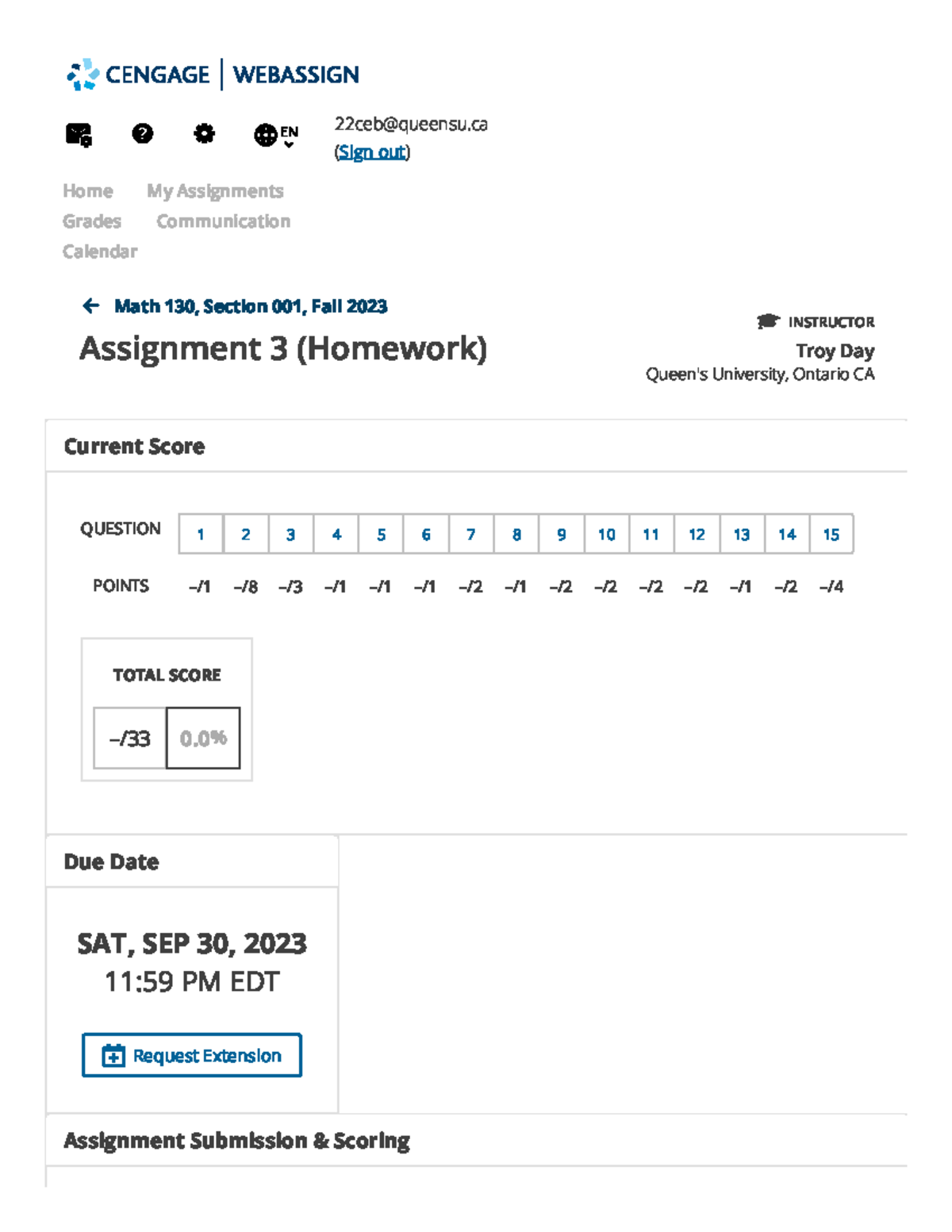 Assignment 3 - Math 130 - ass 3 - EN 22ceb@queensu (Sign out) Math 130 ...