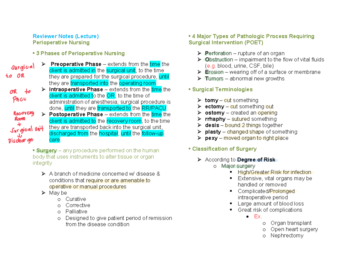 Perioperative-Nursing-Notes - Reviewer Notes (Lecture) Perioperative ...